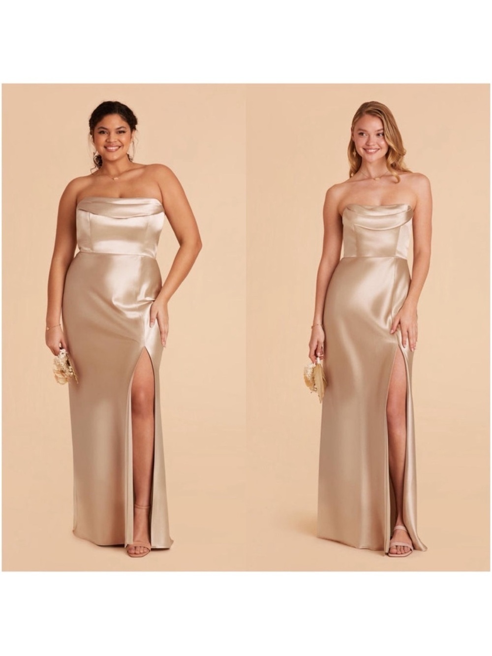 BIRDY GREY Mia Shiny Satin Strapless Maxi Dress In Gold